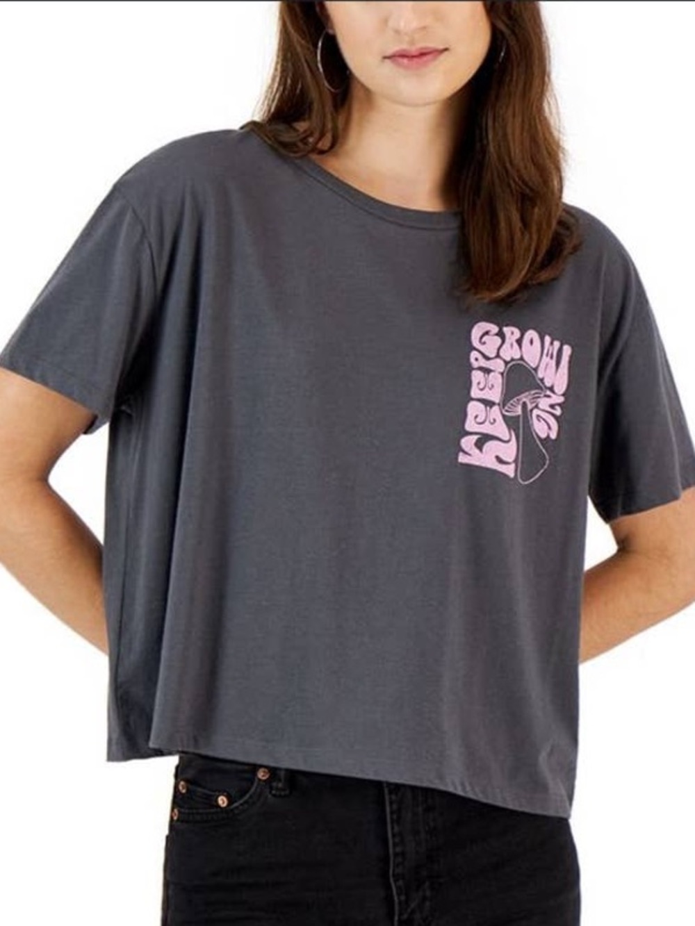 New Grayson Threads Juniors Sz L Checker Mushroom Grow T Shirt Top Grey NWT